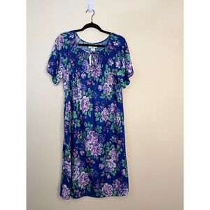 Vintage Ashley Taylor Intimates Plus Nightgown 1X Blue Floral Smocked Sleepwear